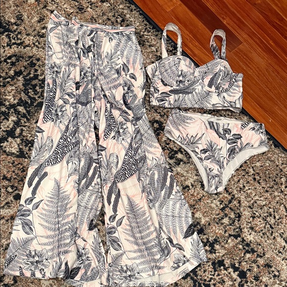 Other - Tropical Print women’s Three Piece Set. Bikini and cover up pants NWT
